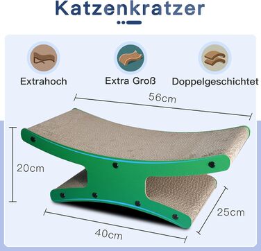 Котяче дряпальня з будиночком - XL дряпка з картону двостороння 56x26x20см - Стабільне ліжко-дряпка, місце для відпочинку та іграшка з м'ячиком (натуральне дерево)