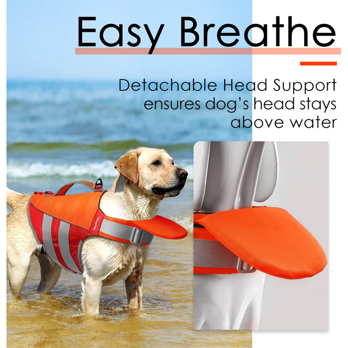 ThinkPet Жилет рятувальний для собак, світловідбиваючий, з регулюванням, поплавці (Оранжевий, Червоний, Розмір S)