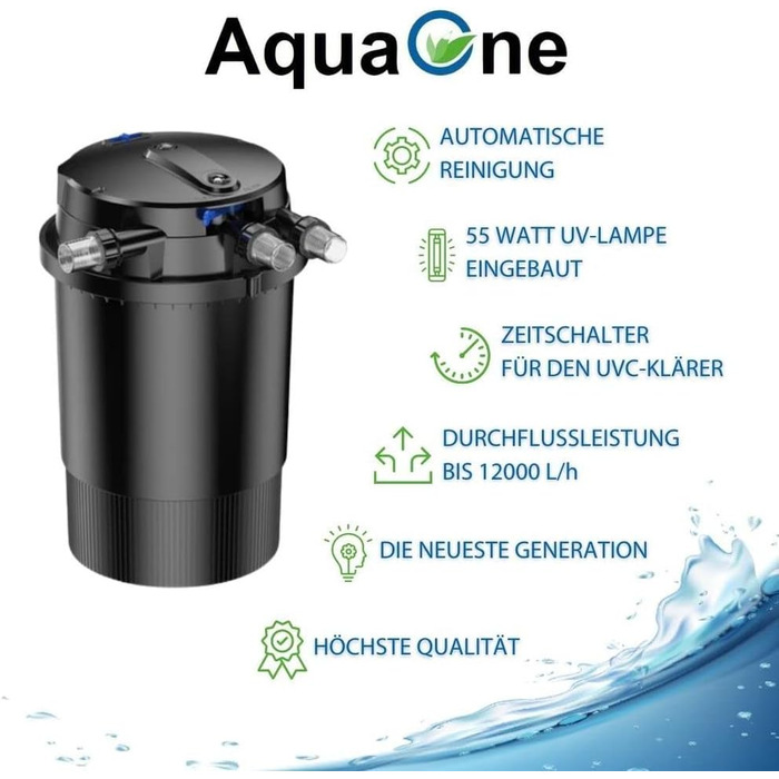 AquaOne Біофільтр для ставка до 60 000 л з УФ-стерилізатором 55 Вт, автоматичним очищенням і таймером