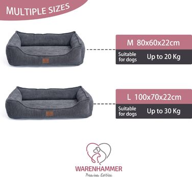 Ортопедичне собаче ліжко преміум-класу з корду для собак маленьких та середніх порід, з додатковою петелькою, водонепроникний внутрішній чохол, собаче ліжко-софа, подушка для собак, знімний та пральний чохол, 80 x 60 x 17 см, Сірий (M)