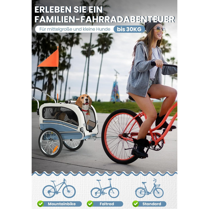 Причеп для собак SEPNINE® 2-в-1 для велосипеда та джоггінгу, блакитний (до 30 кг)