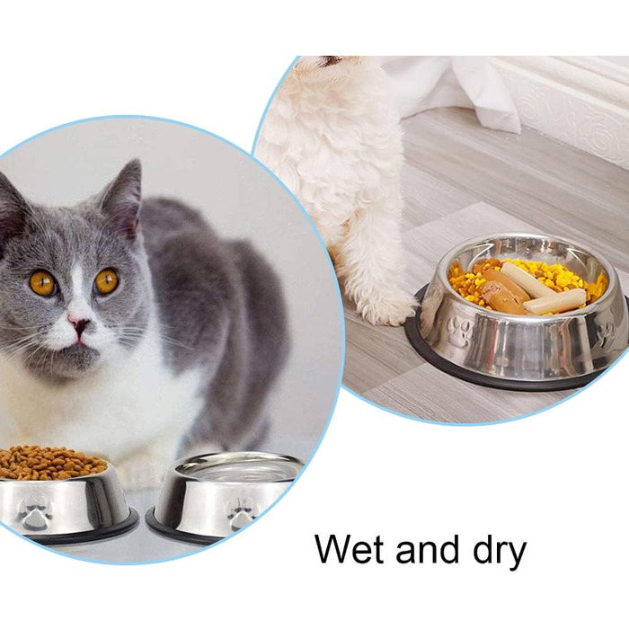 Набір з 3 мисок для котів з нержавіючої сталі, антиковзкі, для котів та кошенят