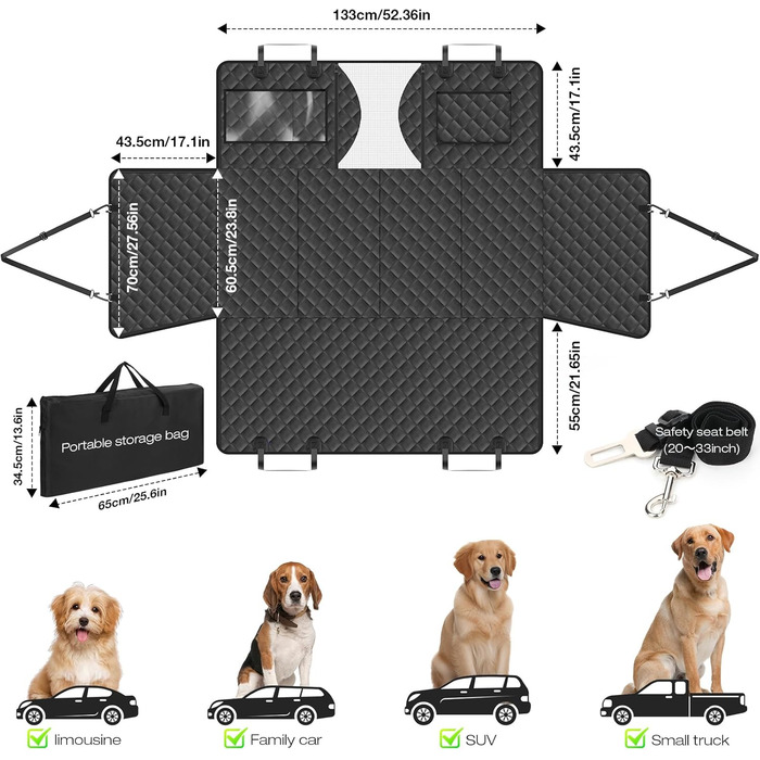 Захисний чохол на сидіння автомобіля для собак AsFrost, PU-шкіра, водовідштовхувальний, стійкий до подряпин, з жорсткою основою, для подорожей, кемпінгу, собачої лежанки