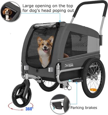 Універсальний візок-перевозник для собак Tiggo VS Pets Medium - 2в1 (велосипедний/біговий, сірий)