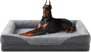 Ортопедичне ліжко для собак FURTIME, великі породи, XXL, Memory Foam, знімний чохол, антиковзаюче покриття, високий борт, 122 x 89 x 19 см, сірий