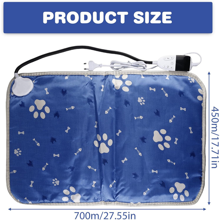 Електрична грілка для тварин з таймером 45x70 см, вологостійка, постійна температура, регульована, з цифровим дисплеєм для новонароджених та літніх тварин