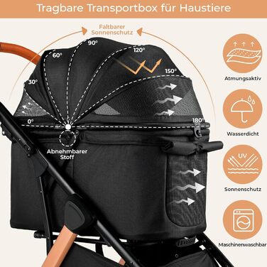 Візок для собак та котів MAMIZO, складний, до 25 кг, чорний