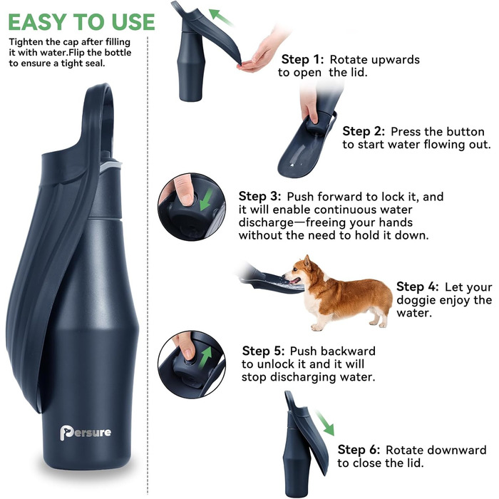 Водяна пляшка для собак, 765 мл, нержавіюча сталь, без витоку - ідеально для прогулянок, подорожей та активного відпочинку