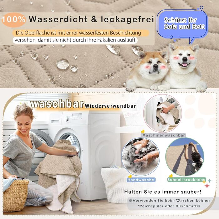 Водонепроникний килимок для собак GYURO - двосторонній, м'який, 97 x 190 см (Хакі) - для великих і маленьких собак, захист дивану, ліжка, авто, придатний для прання