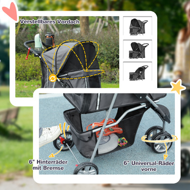 PawHut Dog Buggy Dog Buggy складний для собак і кішок до 10 кг Cat Buggy з подушкою сітчастої сітки Windows Підстаканник Сумка для зберігання Cat Buggy Dark Grey | Аосом