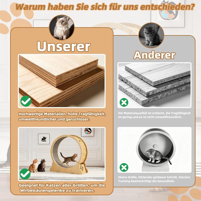 Лялькове колесо для котів WUDLEP - велике колесо для дому з покриттям, для фітнесу та схуднення (натуральний колір дерева)