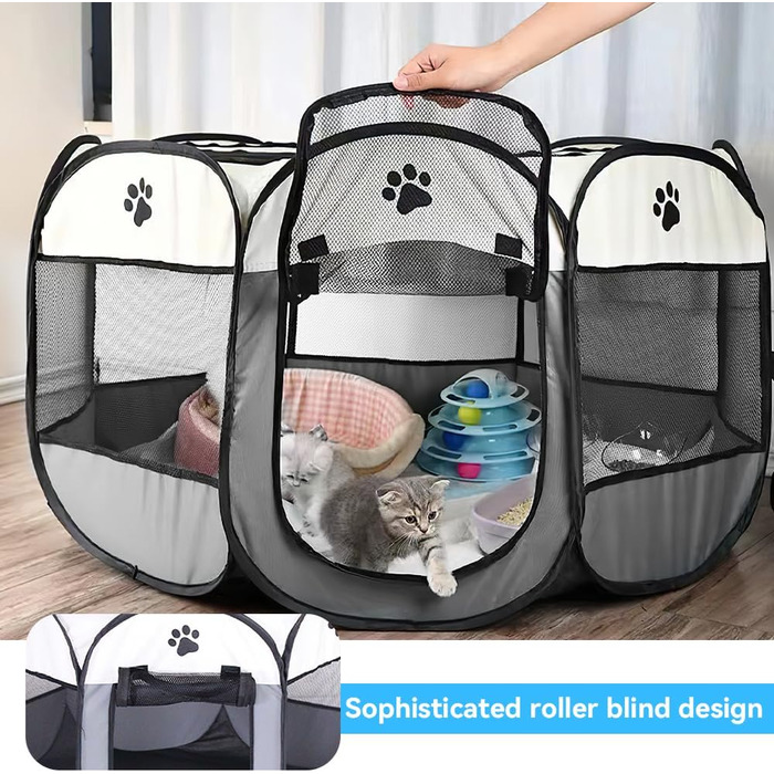 Вольєр для цуценят Dhqkqg, складаний вольєр для собак, 74x74x43 см, сірий. Підходить для собак, цуценят, котів та дрібних тварин.