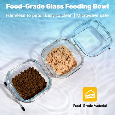 Підвищені миски для котів, 15° нахил, скляні миски для корму, нержавіюча сталь, антиковзні ніжки, 3 миски, для котів та маленьких собак