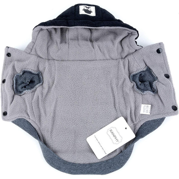 Зимова куртка для собак, тепла флісова підкладка, бавовняний халат для тварин, захист від вітру, капюшон, для котів та собак, чорний, розмір L (обхват грудей 42 см)