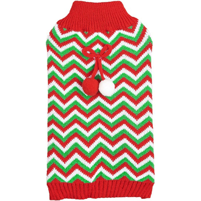 Стильний зимовий светр Jecikelon для собак, теплий і м'який, розмір L, зелений в смужку. Ідеальний для маленьких собак та цуценят.
