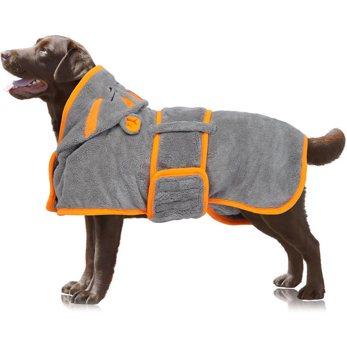 Рушник для собак OUOBOB з капюшоном, мікрофібра, для середніх собак, регульований пояс, Французький бульдог & Бостон Тер'єр, зелений (L, сірий)