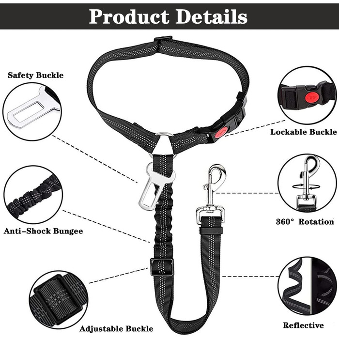 Автогурт для собак у машину, 2 в 1: ремінь та амортизатор, для всіх порід, 2 шт.