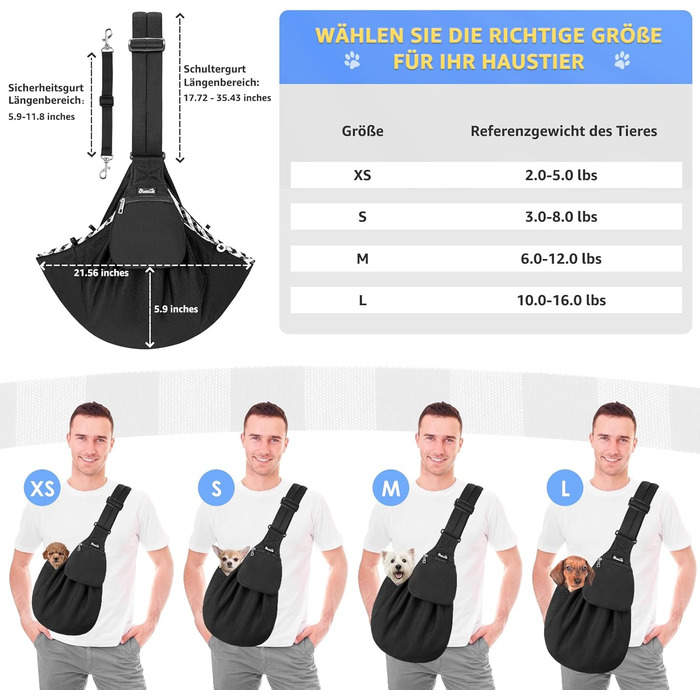 Сумка-переноска для собак SlowTon, чорна, для собак 4,5-7,2 кг, з регульованим плечовим ременем та передньою кишенею