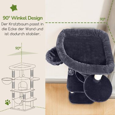 Котячий будиночок Globlazer з когтеточкою, 130 см, XL, темно-сірий. Стабільний кутовий комплекс з будиночком, платформою, гамаком та м'яким кошиком для великих котів.