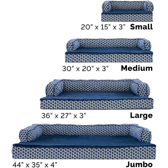 Ліжко для собак та котів FurHaven, плюш, диван, охолоджуючий гель, знімний чохол, блакитний, розмір M (76x51x17 см)