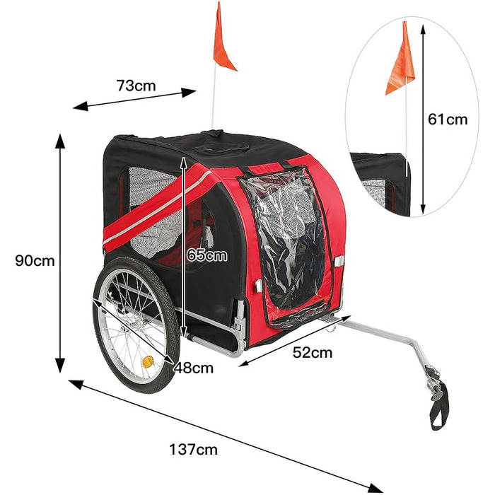 Багатофункціональний велопричіп 2-в-1: для дітей та домашніх тварин. Велосипедний причіп-візок, 2 місця, 137x73x90 см (червоний та чорний)