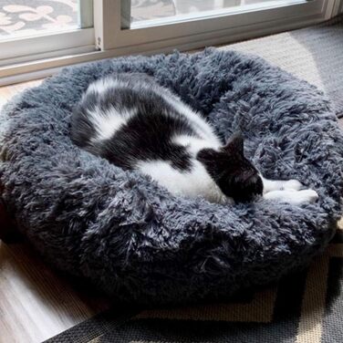 Розкішне собаче ліжко з піднятим бортиком, подушка для домашніх тварин зі знімним чохлом, для собак маленьких, середніх та великих порід, розмір L (S-50см, темно-сірий)