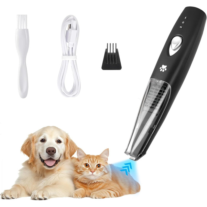 Триммер для собак OFFCUP: Безшумна машинка для стрижки з пилососом, для догляду за лапами, обличчям та вухами. Підходить для собак та котів. Акумуляторний триммер для домашнього грумінгу.