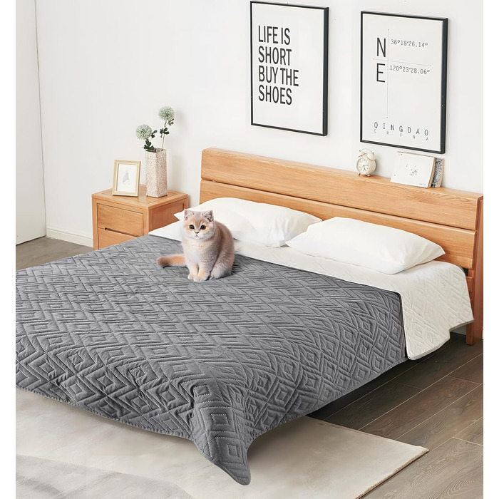 Водонепроникний килимок для собак, антиковзкий та пральний, ковдра для собак та котів, захист дивану від шерсті та подряпин, ідеально підходить для дивану, ліжка, автокрісла (Сірий, 127x152см) (210x210см)