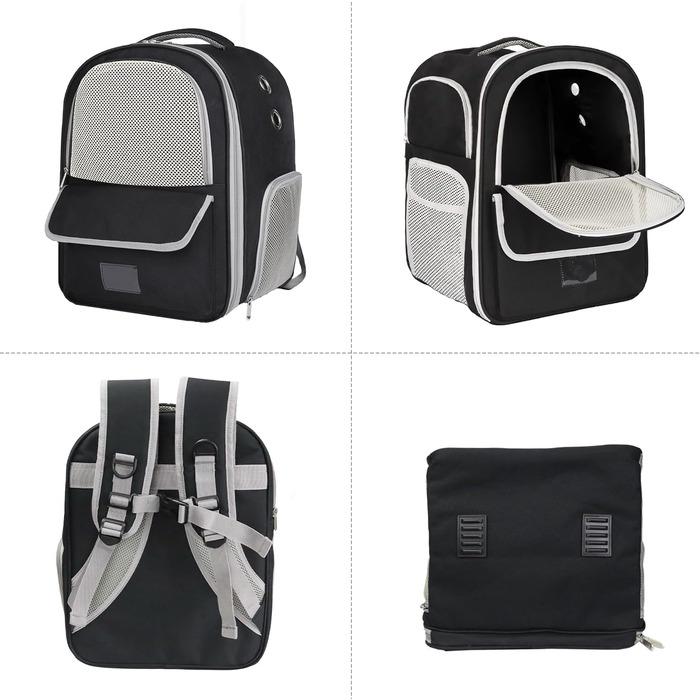 Рюкзак-переноска для котів та собак, дихаючий, для маленьких та середніх тварин, чорний