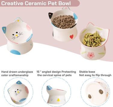 Керамічний годівник для котів з підставкою, нахилений на 15°, захист шиї, чорний/білий