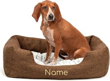 Клітка-лежанка для собак Lionto з м'яким змінним подушками, затишна лежанка для домашніх тварин у меланжевому дизайні з глибоким входом для собак та котів усіх розмірів, 80x60 см, м'яка лежанка для собак, коричнева (з написом) Коричнева L 80 x W 60 x H 26