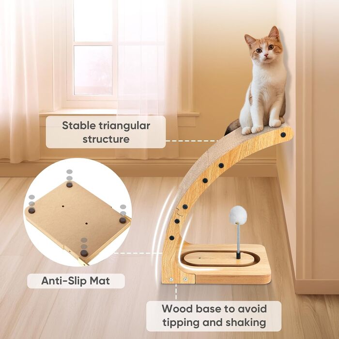 Преміум кігтеточка для котів з міцним матовим каркасом та іграшкою-обертом, вертикальна кігтеточка для дому, знімний картон для котів