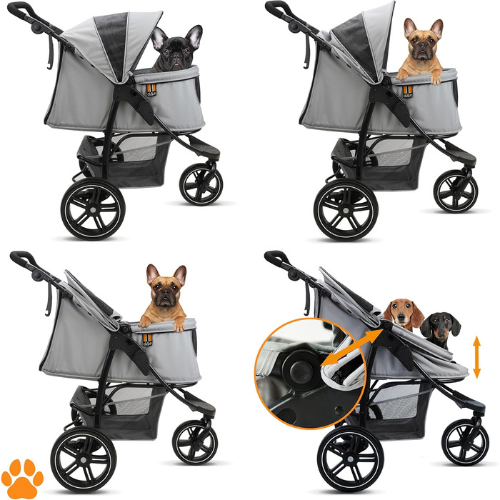 COOPER Складаний візок для собак до 32 кг | Регульована висота, кошик для покупок, Soft Touch ручки, світловідбиваючі елементи | Ідеальний для транспортування тварин – Сірий