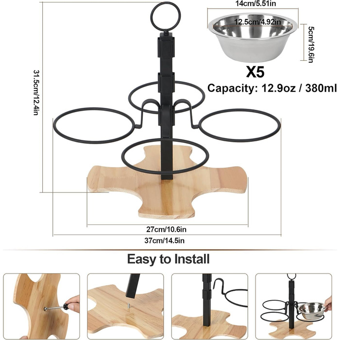 Підвищені годівниці для котів Optyuwah: набір 5 штук з нержавіючої сталі, регульована висота, для води та корму, також підходять для маленьких собак