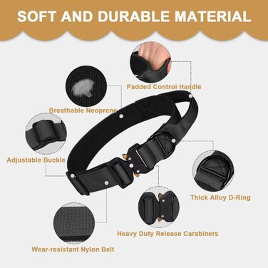 Тактичне обплетене нашийник для собак Vivi Bear, нейлон, великі породи, чорний (L)