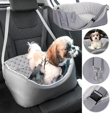 Автокрісло для собак KING DOG до 8 кг, сіре, 50x40 см. Зручна переноска з кріпленням на ремінь безпеки та м'яким килимком. Фолдне, миється. Підходить для SUV та легкових автомобілів.