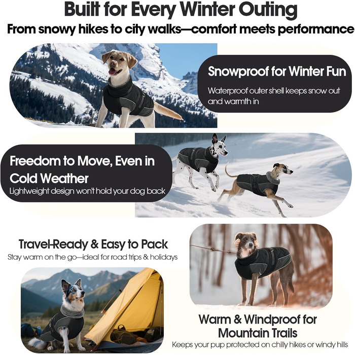 Водонепроникний зимовий теплий накидка для собак QBLEEV, чорний, середній розмір, фліс, регульований, з відбиваючими елементами