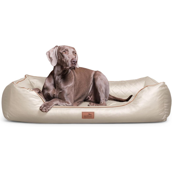 Ортопедичне ліжко для собак Tierlando® Louis з степленого штучного шкіровинилу в клітинку та матрацом з Memory Foam, розмір 100x75 см, колір: (05 Creme, L 120 x B 85 x H 25 см)