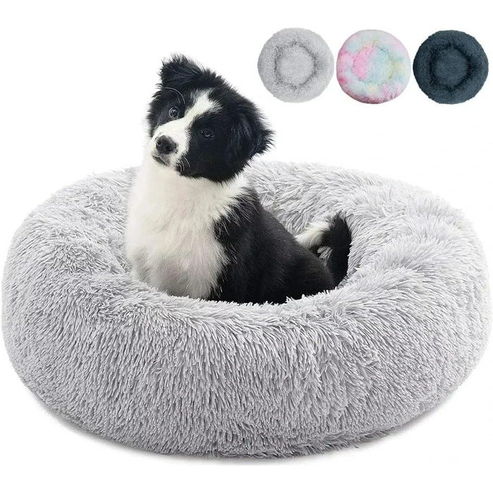 Кругле ліжко для собак та котів Zentaurus, плюшеве, м'яке та пухнасте (Світло-персиковий, 60 см) (Світло-сірий, 40 см)