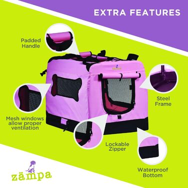 Складаний контейнер для собак середнього розміру Zampa 91,4×63,5×63,5 см, переноска для авто, будинку та вулиці, з сумкою