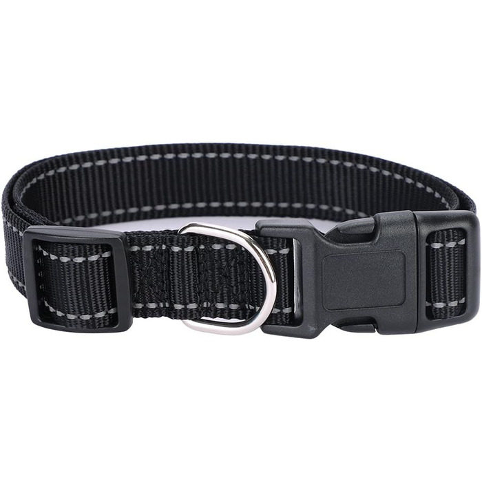 Нашийник для собак Türki з нейлону, чорний, великий (L), з гравіюванням, світловідбиваючий
