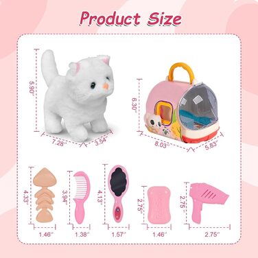 Інтерактивна іграшка-кіт для дітей: реалістичний плюшевий кіт, що ходить та муркоче, білий колір. Ідеальний подарунок для дівчаток 3-7 років