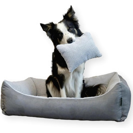 Квіткове ліжко для собак Teo 100x80 см, сіре - м'яке, знімний чохол, для собак середніх порід