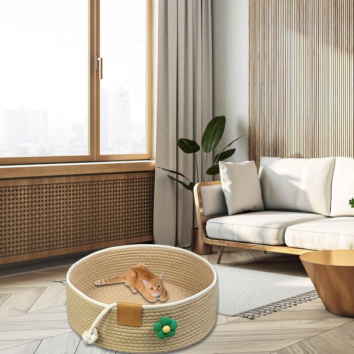 Тканинне ліжко для котів, 35 см в діаметрі, складаний кошик-гніздо, дихаюче ліжко для домашніх тварин, стійке до подряпин, універсальне котяче ліжко, хакі S
