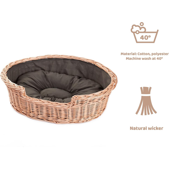 Плетений кошик для собак і котів з подушкою e-wicker24, натуральна лоза