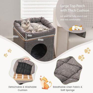 Котячий будиночок SOARS з когтеточкою, 3 яруси, 2 будиночки та лежанка для котів, когтедряпалка, меблі для котів
