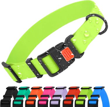 Водонепроникний нашийник для собак CollarDirect, регульований, силікон та пластик, стійкий до запахів, легко миється, безпечна застібка, для малих, середніх та великих собак (XL (45-66 см), M (30-40 см)), лімоний зелений