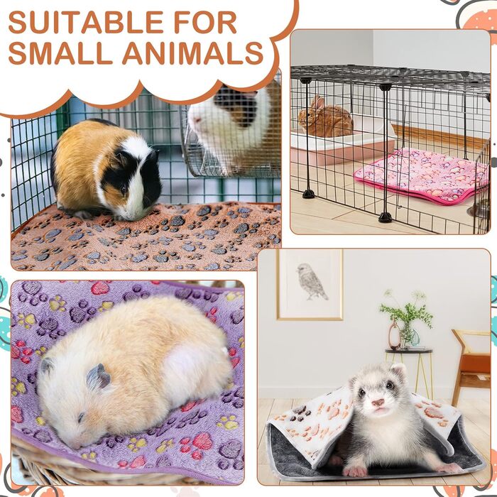 М'яка ковдра для морських свинок та тварин (60 x 40 см) з малюнком лапок - вбираюча, для клітки, миється, з флісу