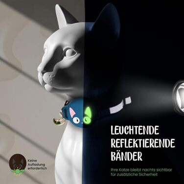 Нашийник для котів KittyTag з аксесуарами, сумісний з Apple Airtag, світловідбиваючий та світосвітний, GPS, захист від задушення, регульований (темно-синій)