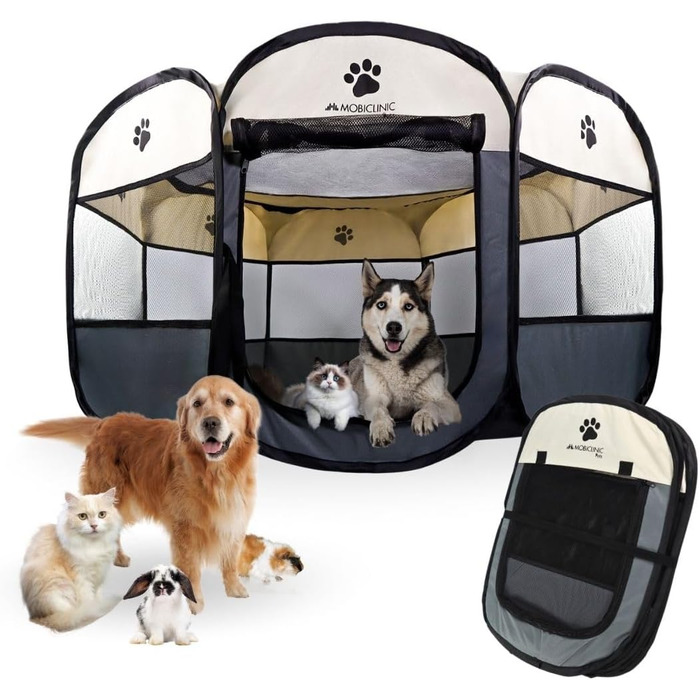 Mobiclinic® Pets: Двосторонній вольєр для цуценят, сірий, 114x114x58 см, Scooby